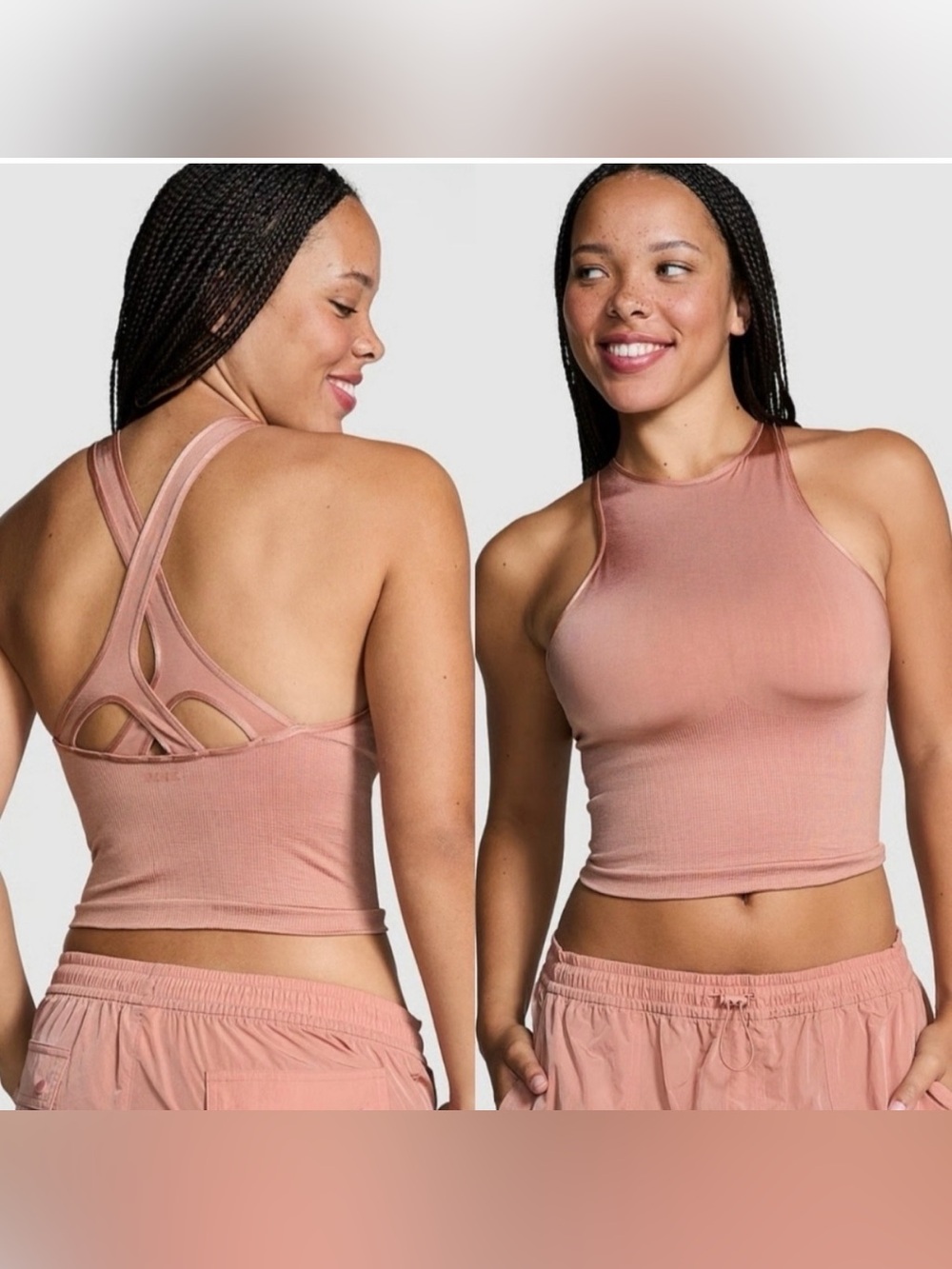 Victoria’s Secret VSX Ribbed High-Neck Crop bra Tank Top Dusty Rose